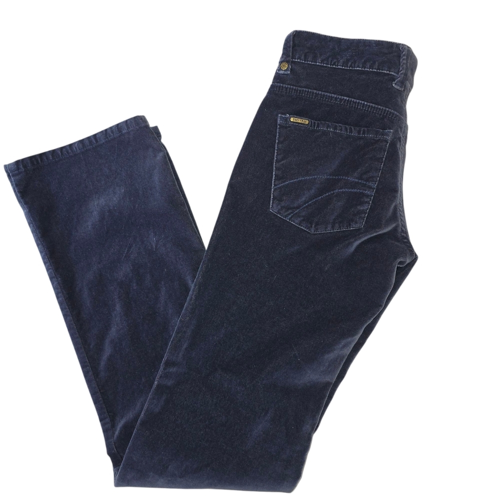 Y2K ★ Tommy HILFIGER ★ Rhinestone Button Dark Blue Velvet Pants Bootcut Jeans 25